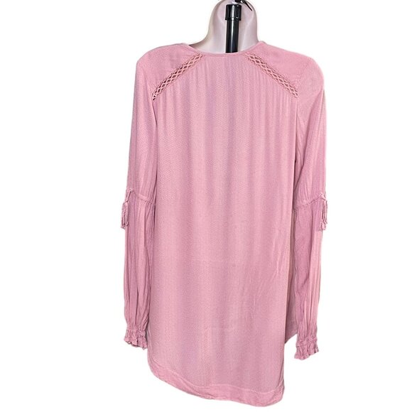 Free People Pink Boho Blouse Top Ruffle Collar Draw String Mid Sleeve Size XS u - Picture 9 of 14